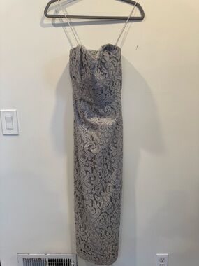 J. Crew Grey Lace Strapless Column Dress